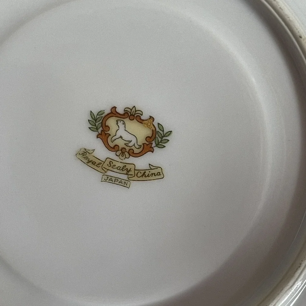 Vintage Royal Sealy China Three Ring Footed Cup &‎ Saucer Iridescent Gold Roses